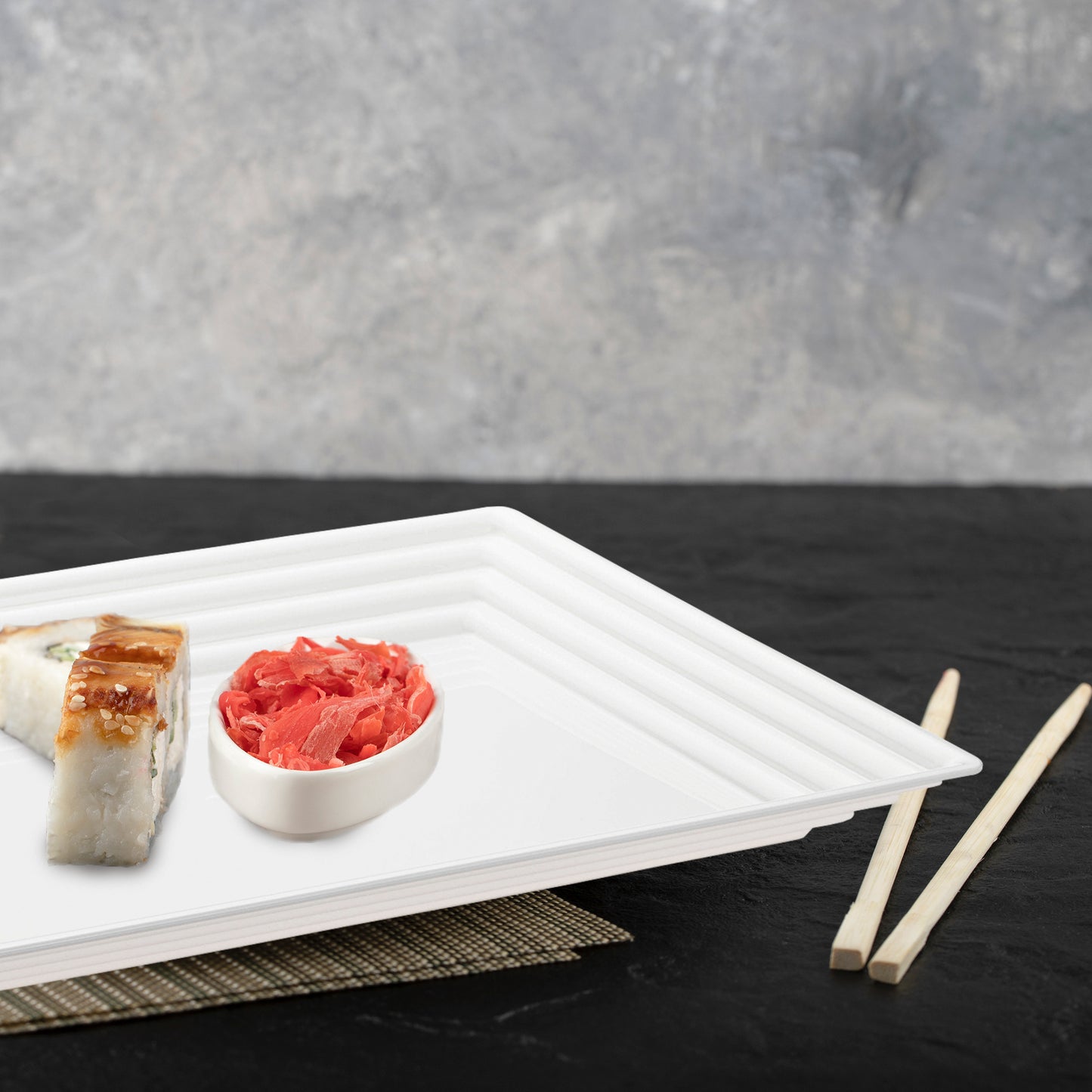 9" x 13" White Rectangular with Groove Rim Disposable Plastic Serving Trays