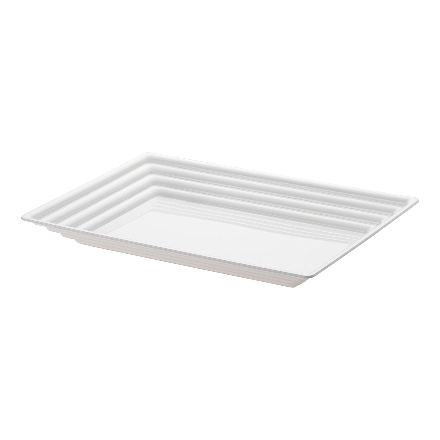 9" x 13" White Rectangular with Groove Rim Disposable Plastic Serving Trays