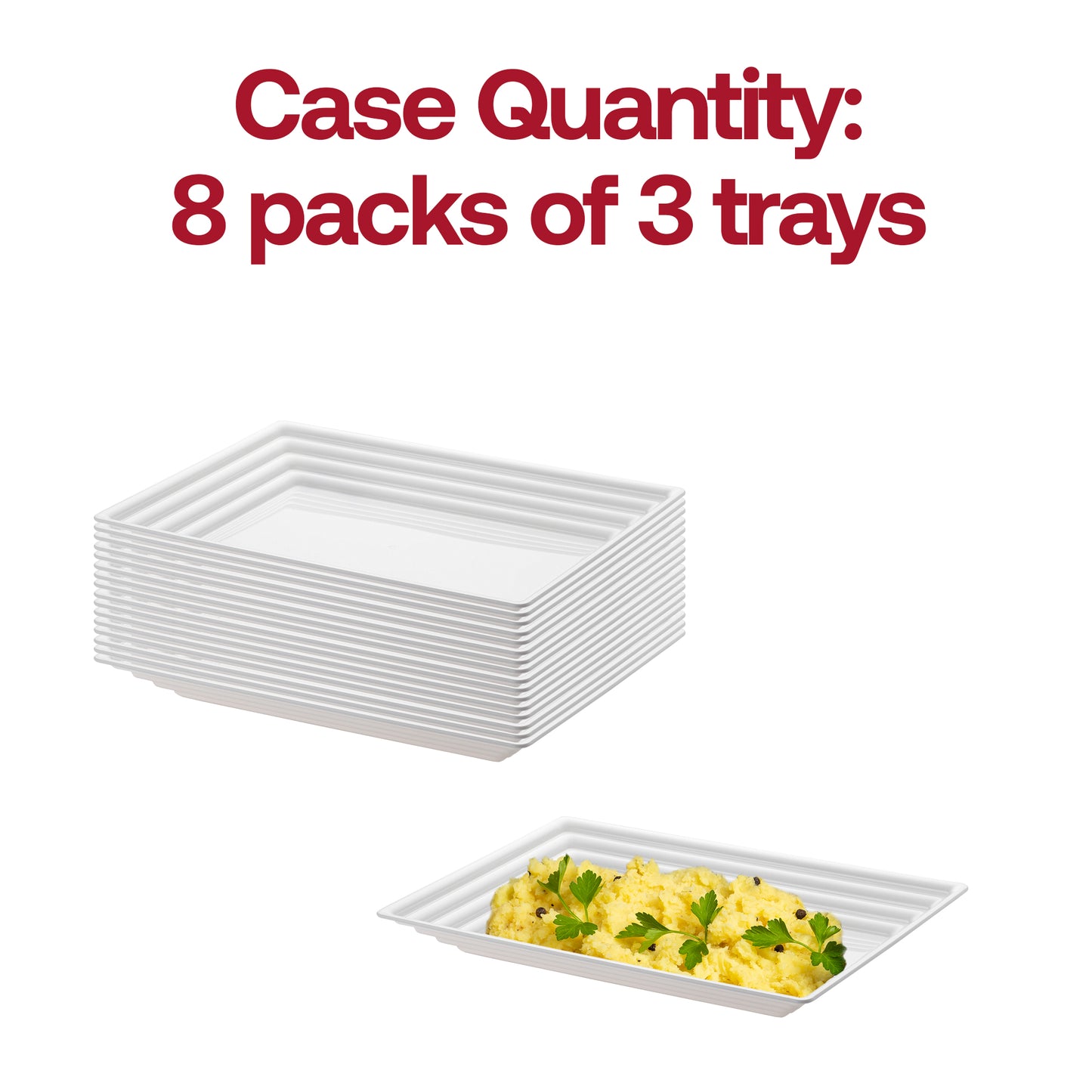 9" x 13" White Rectangular with Groove Rim Disposable Plastic Serving Trays