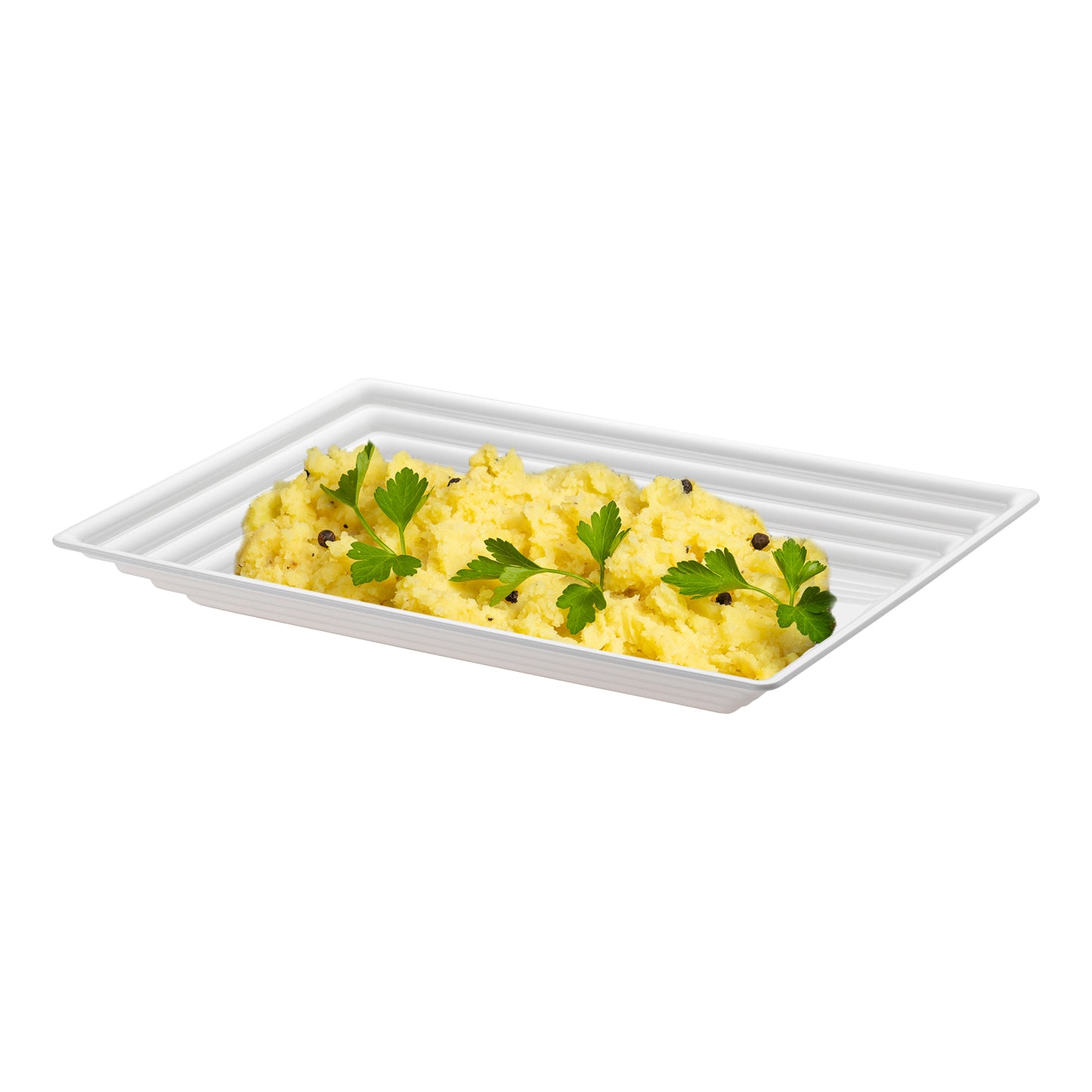 9" x 13" White Rectangular with Groove Rim Disposable Plastic Serving Trays