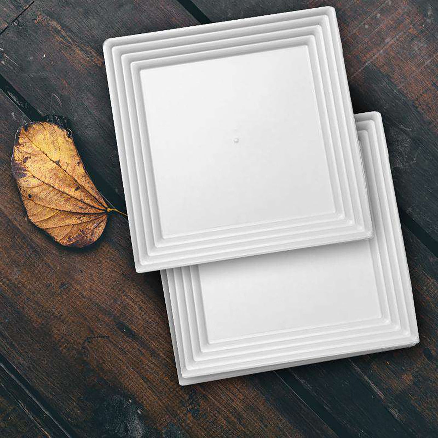 16" x 16" White Square with Groove Rim Disposable Plastic Serving Trays