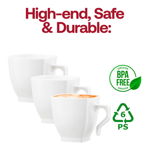 8 oz. White Square Plastic Coffee Mugs BPA | The Kaya Collection