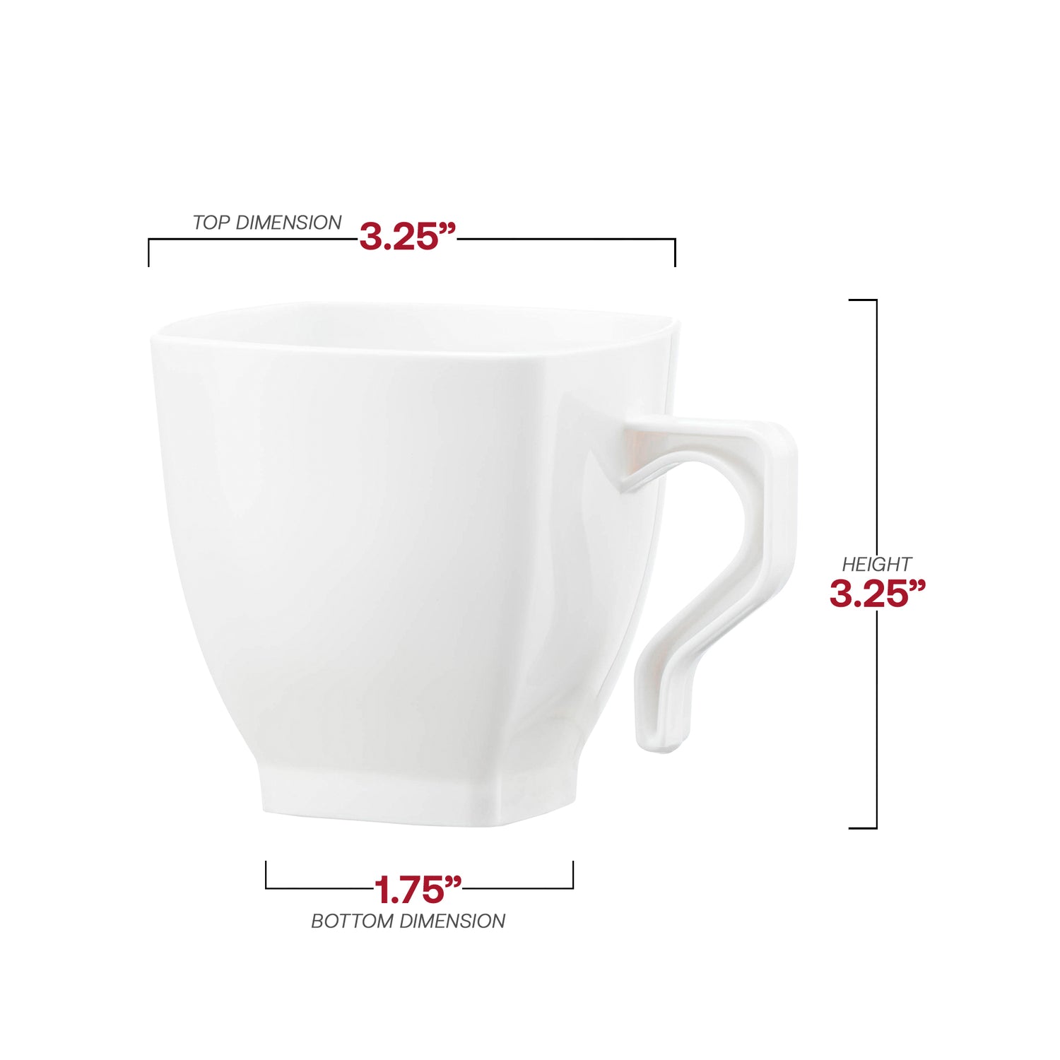 8 oz. White Square Plastic Coffee Mugs Dimension | The Kaya Collection