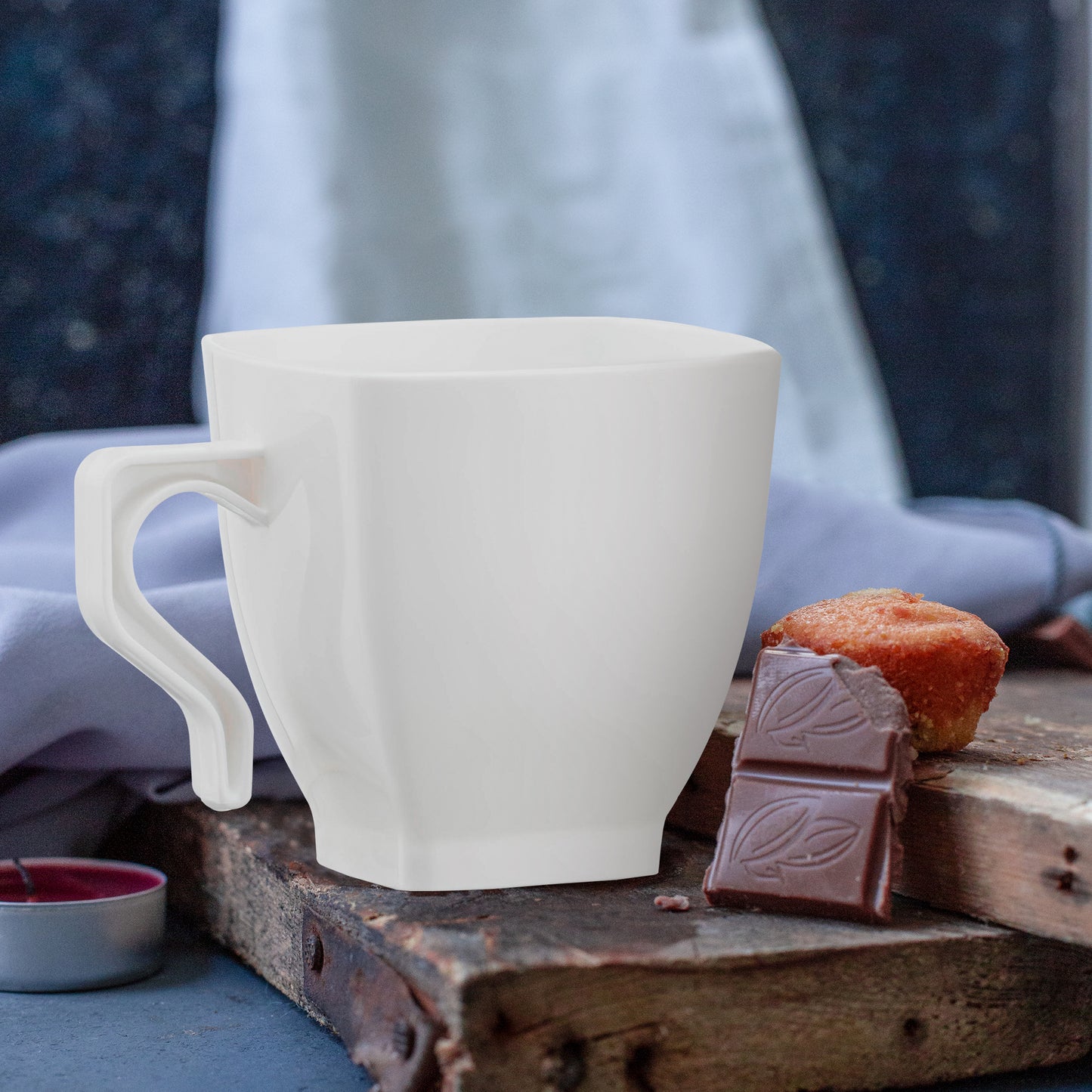 8 oz. White Square Disposable Plastic Coffee Mugs