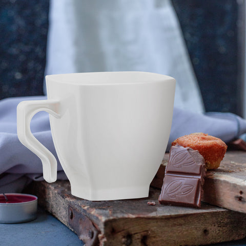 8 oz. White Square Disposable Plastic Coffee Mugs
