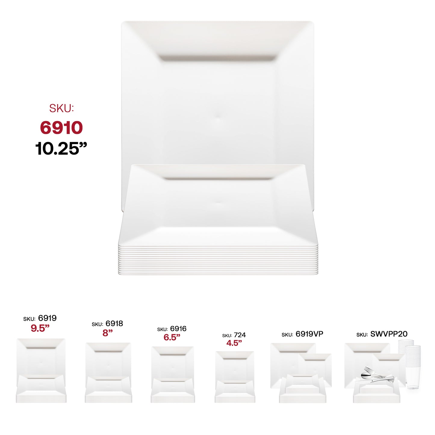 White Square Disposable Plastic Dinner Plates (10.25")