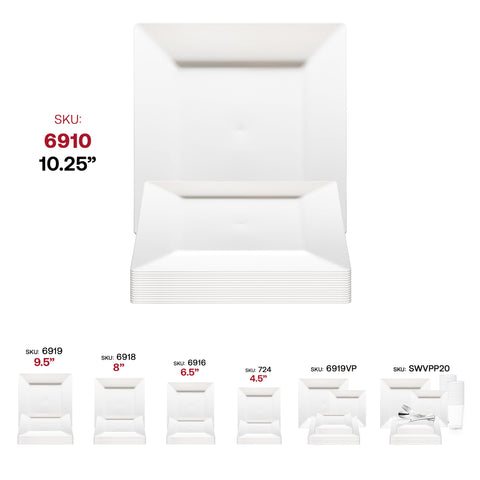 White Square Disposable Plastic Dinner Plates (10.25