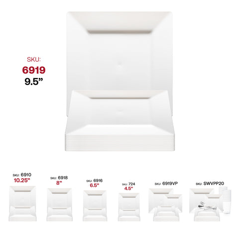 White Square Disposable Plastic Dinner Plates (9.5