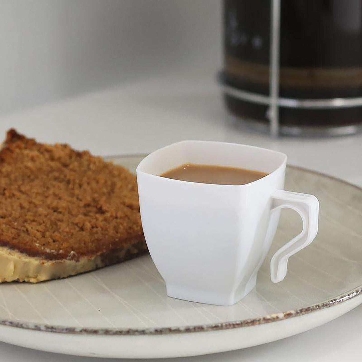 2 oz. White Square Disposable Plastic Mini Coffee Tea Cups