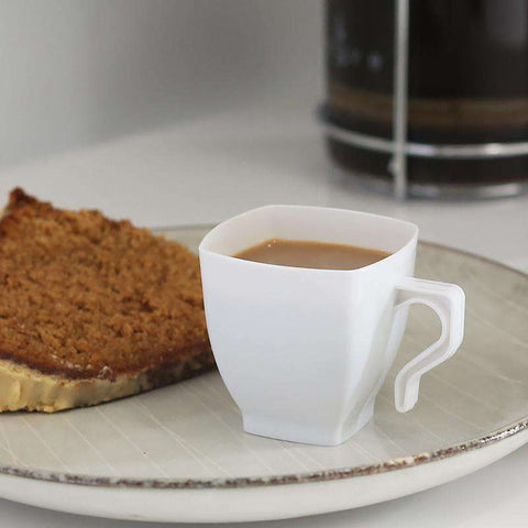 2 oz. White Square Disposable Plastic Mini Coffee Tea Cups