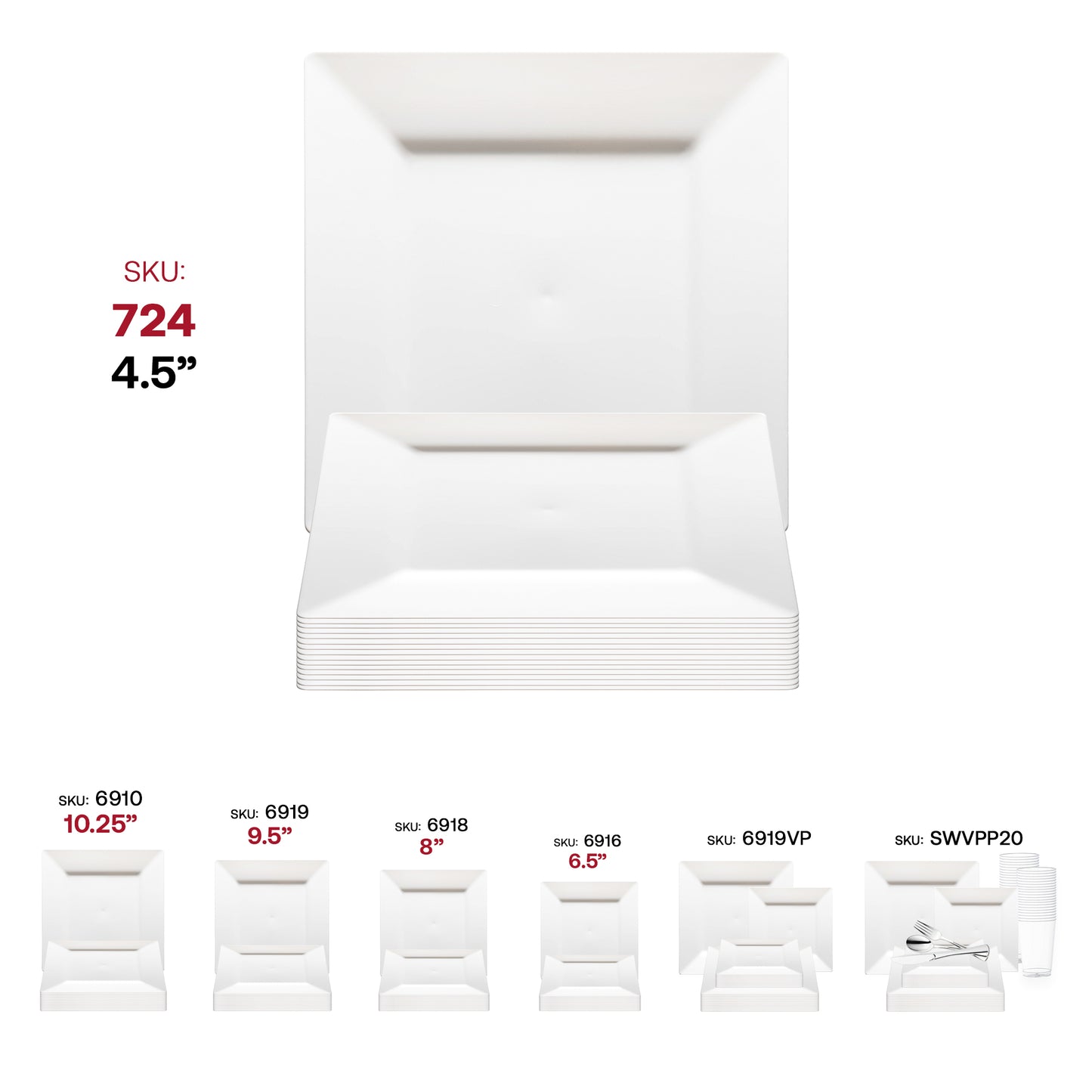 White Square Disposable Plastic Pastry Plates (4.5")