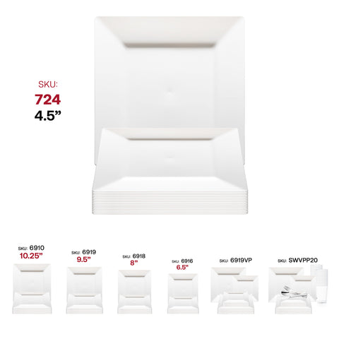 White Square Disposable Plastic Pastry Plates (4.5