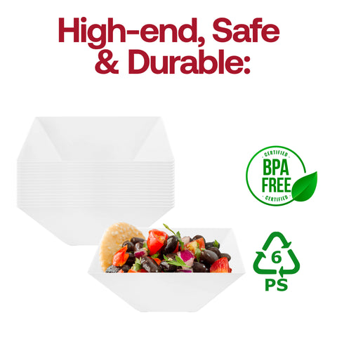 White Square Disposable Plastic Serving Bowls (3 qt.)