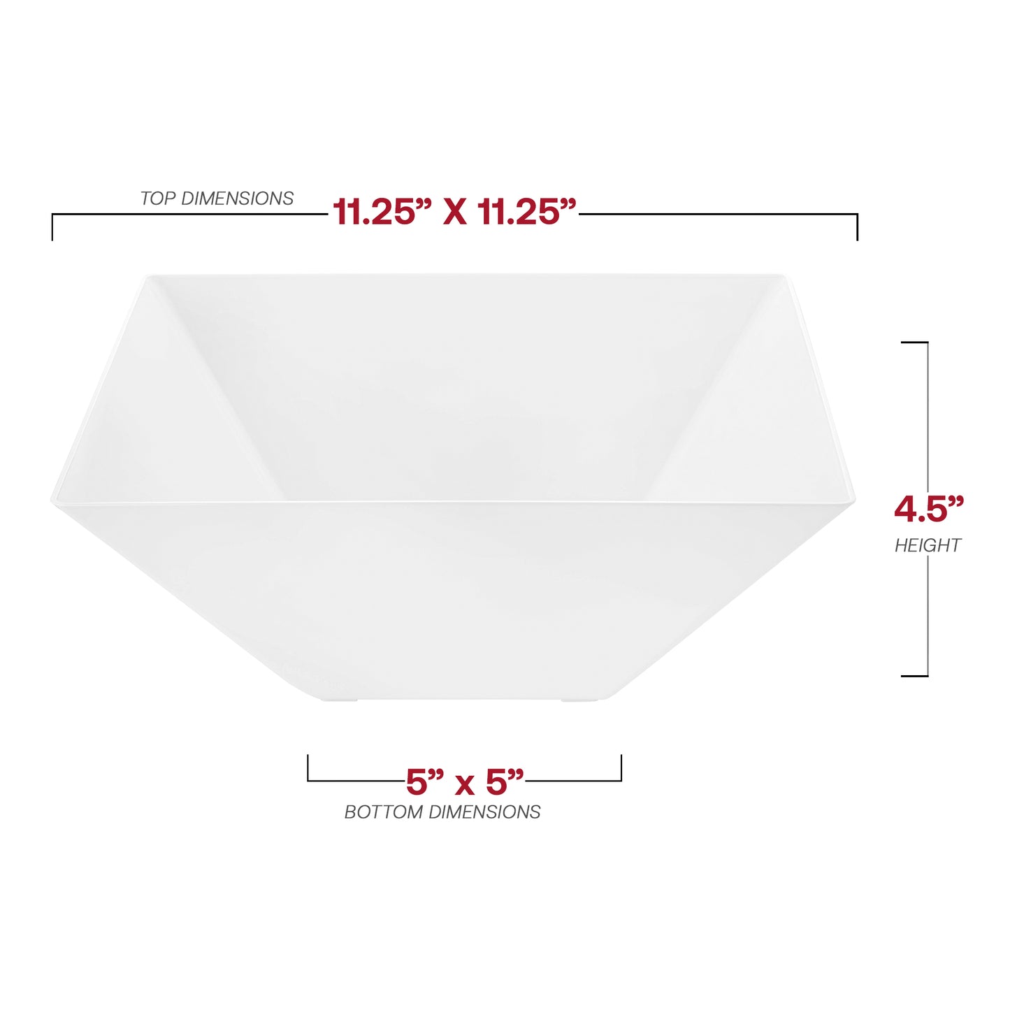 White Square Disposable Plastic Serving Bowls (4 qt.)