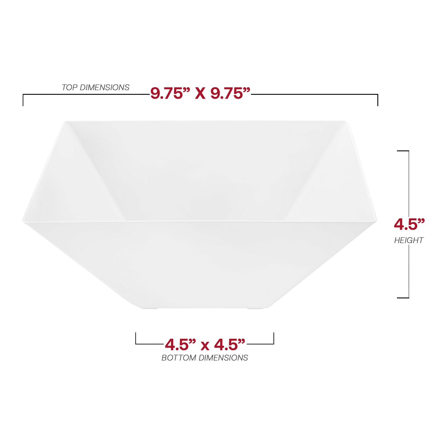 White Square Disposable Plastic Serving Bowls (3 qt.)