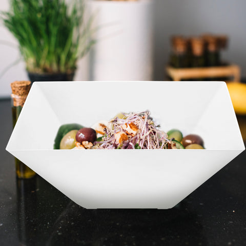 White Square Disposable Plastic Serving Bowls (3 qt.)