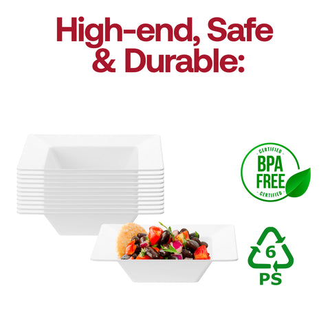 White Square Disposable Plastic Soup Bowls (12 oz.) BPA  | The Kaya Collection
