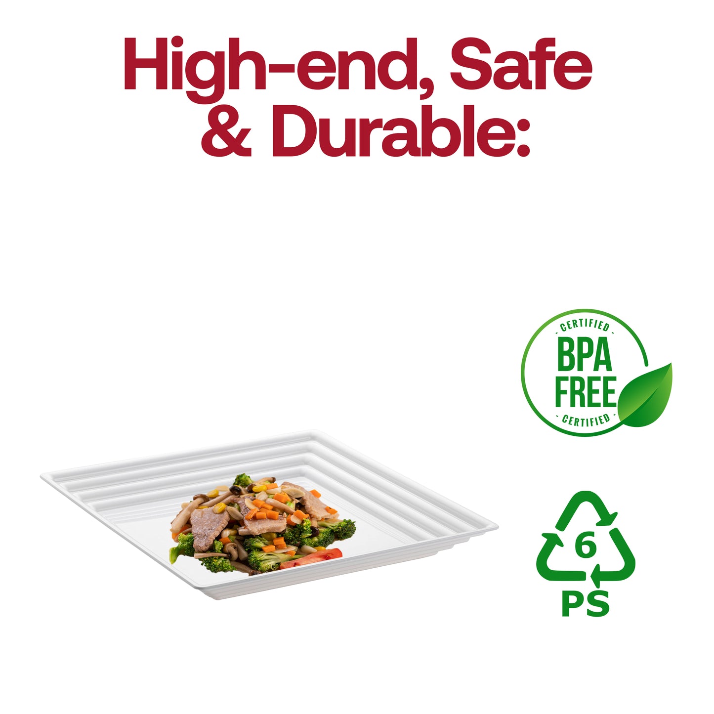 16" x 16" White Square with Groove Rim Disposable Plastic Serving Trays
