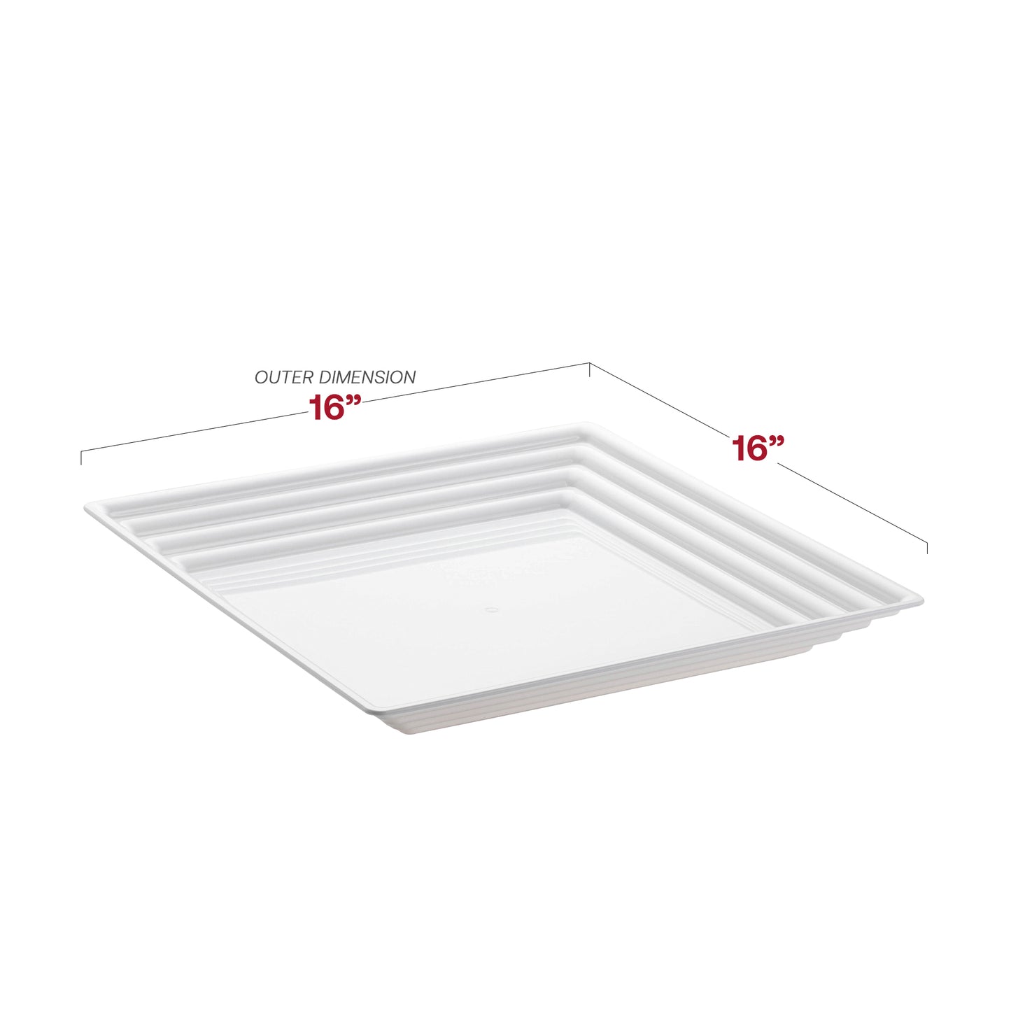 16" x 16" White Square with Groove Rim Disposable Plastic Serving Trays