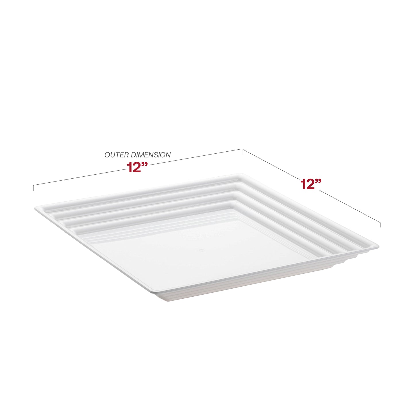 12" x 12" White Square with Groove Rim Disposable Plastic Serving Trays