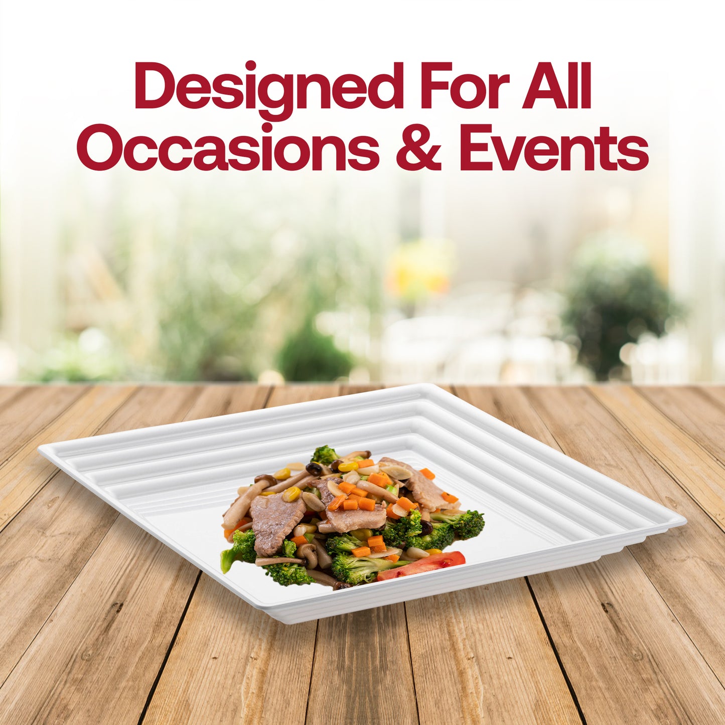 16" x 16" White Square with Groove Rim Disposable Plastic Serving Trays