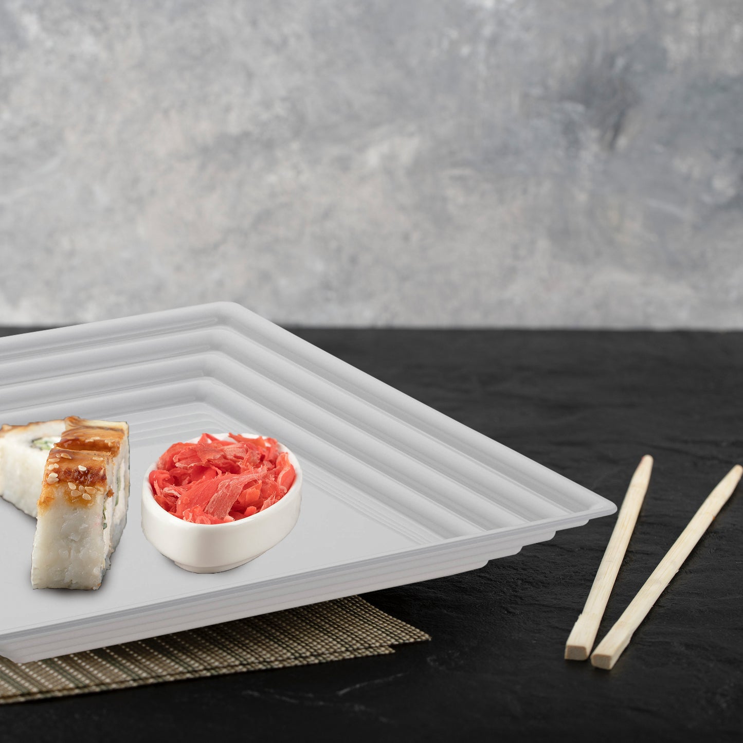16" x 16" White Square with Groove Rim Disposable Plastic Serving Trays