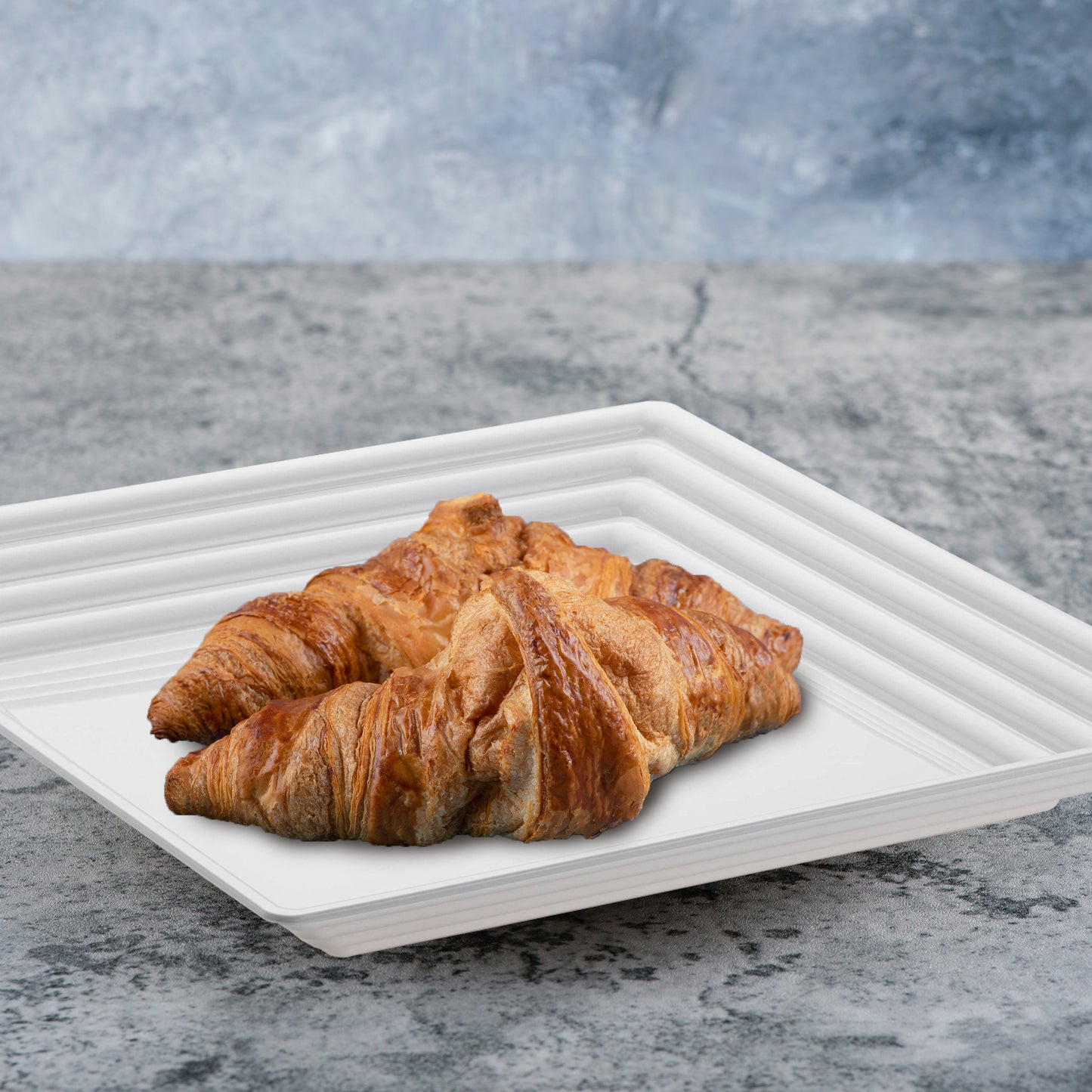 16" x 16" White Square with Groove Rim Disposable Plastic Serving Trays