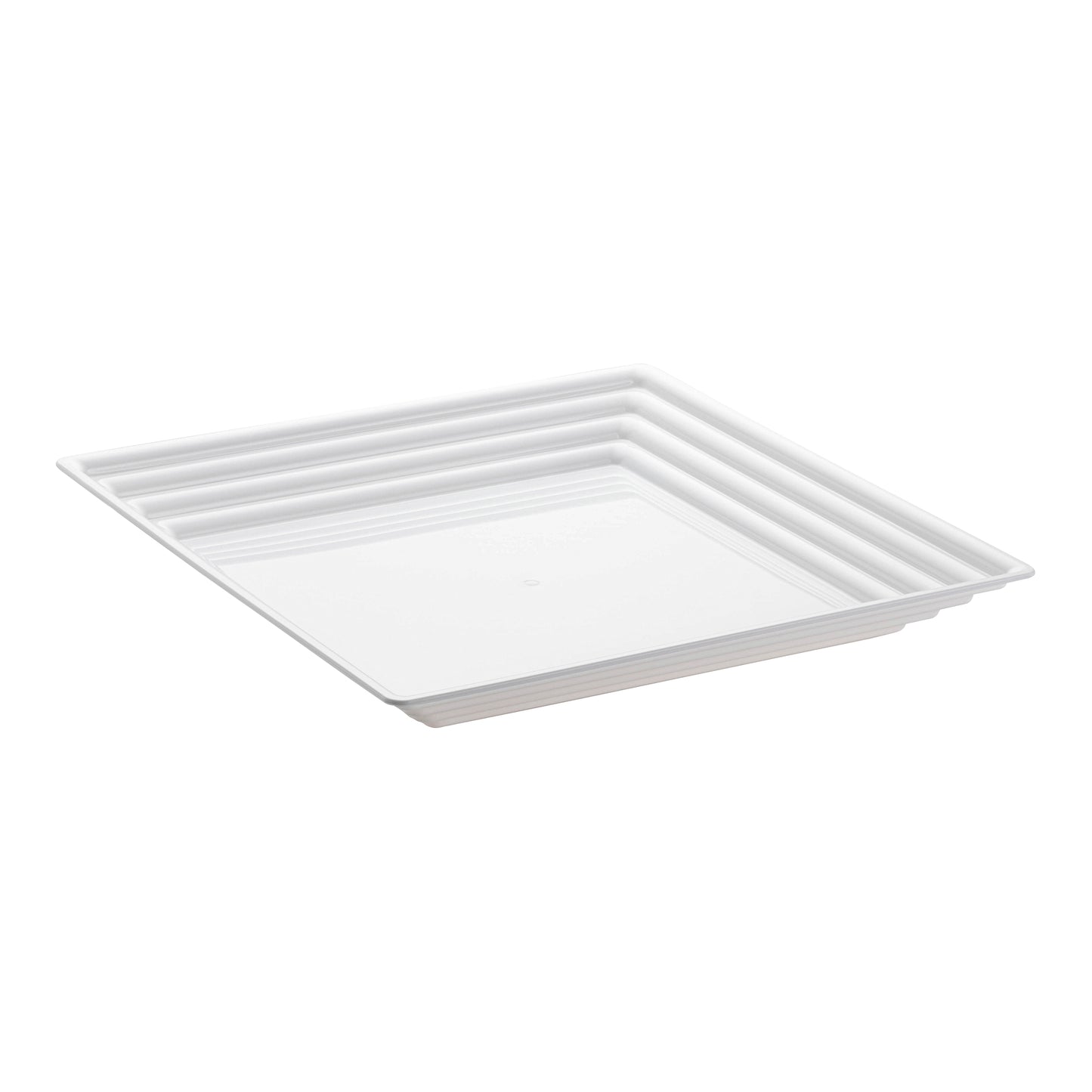 16" x 16" White Square with Groove Rim Disposable Plastic Serving Trays
