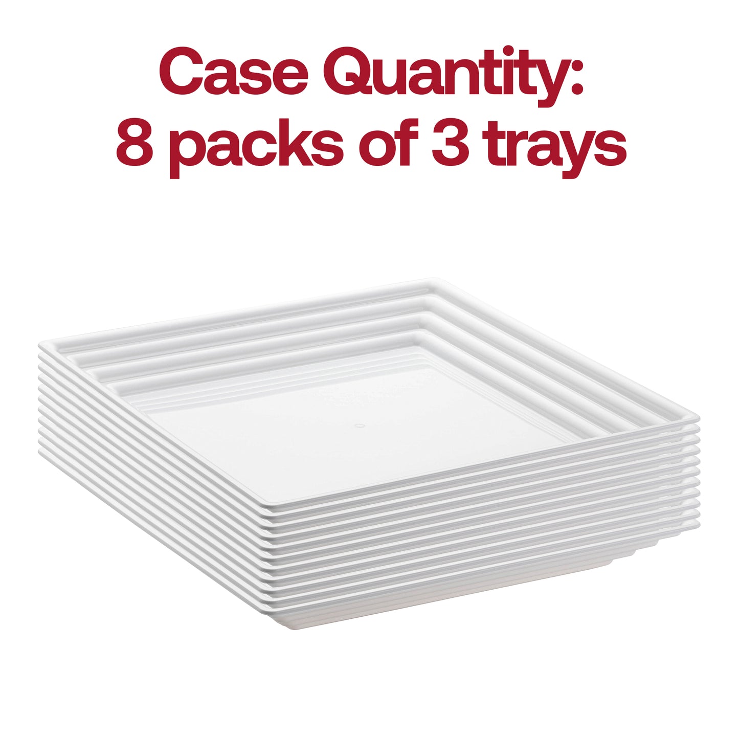 16" x 16" White Square with Groove Rim Disposable Plastic Serving Trays