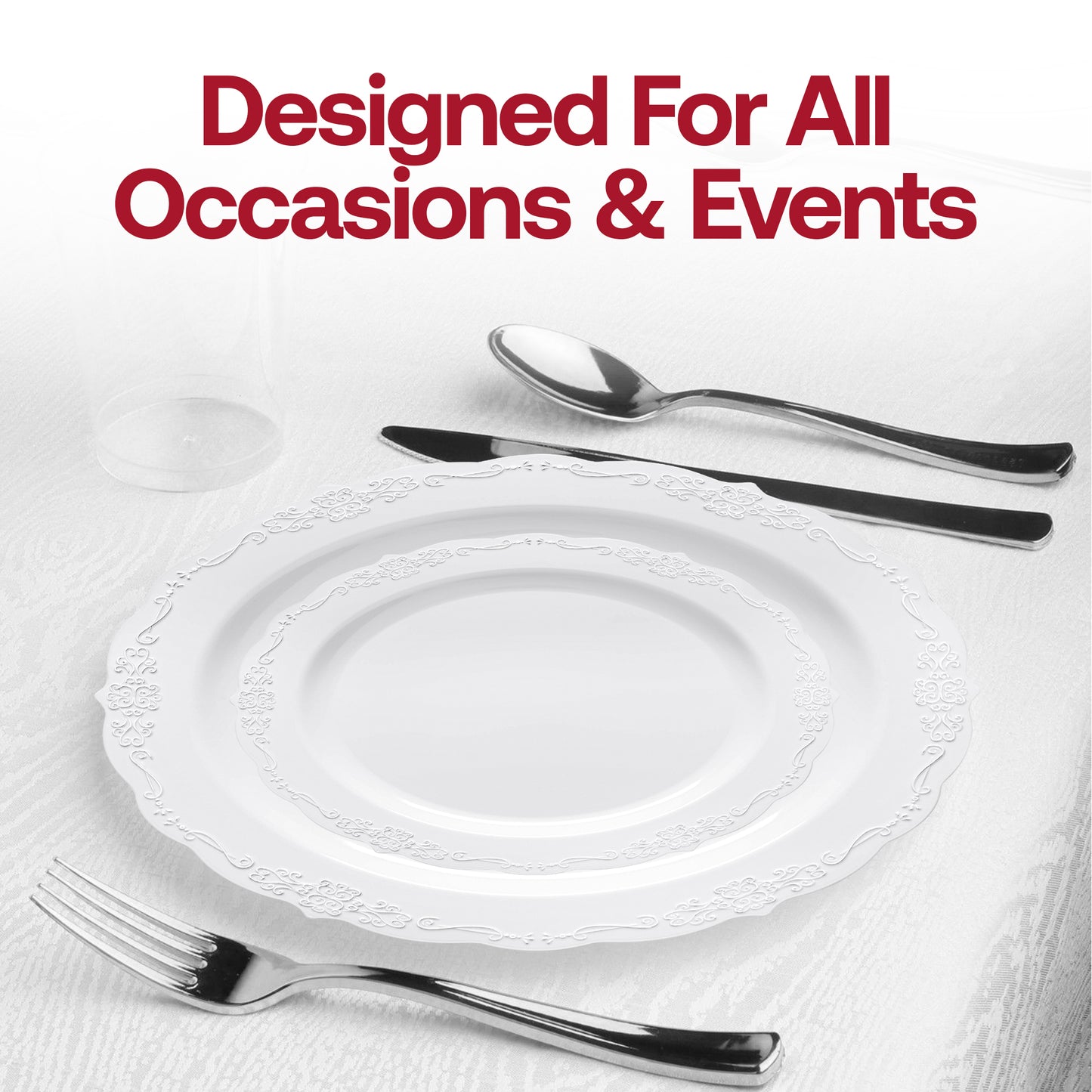 White Vintage Round Plastic Disposable Dinner Plates (10")