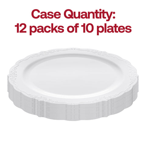 White Vintage Round Plastic Disposable Dinner Plates (10