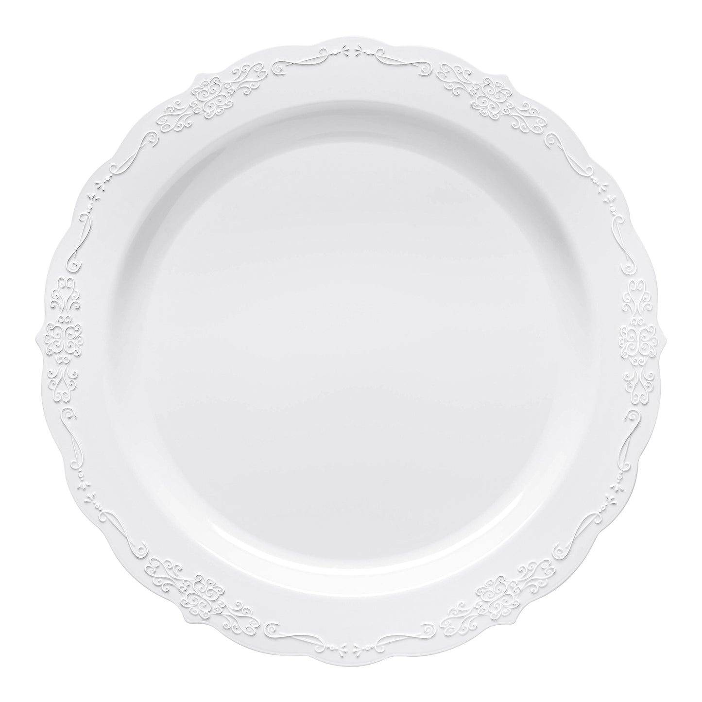 White Vintage Round Plastic Disposable Dinner Plates (10")