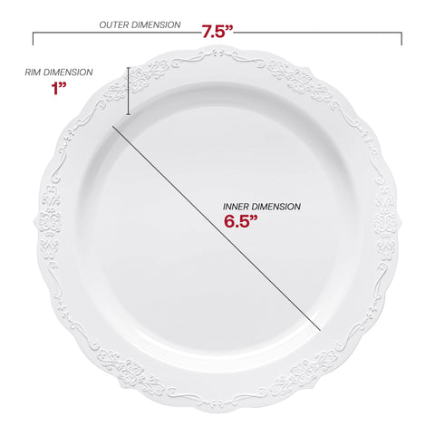 White Vintage Round Disposable Plastic Salad Plates (7.5