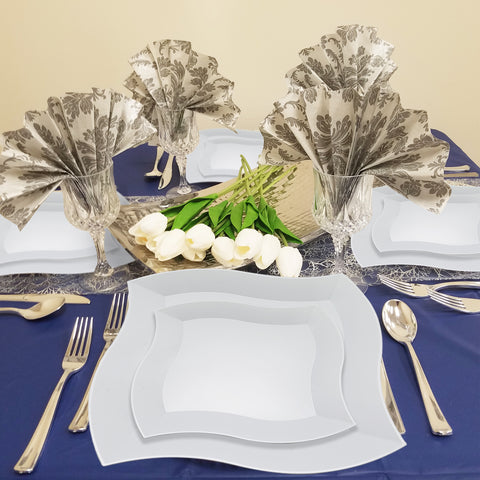 White Wave Disposable Plastic Dinner Plates (10
