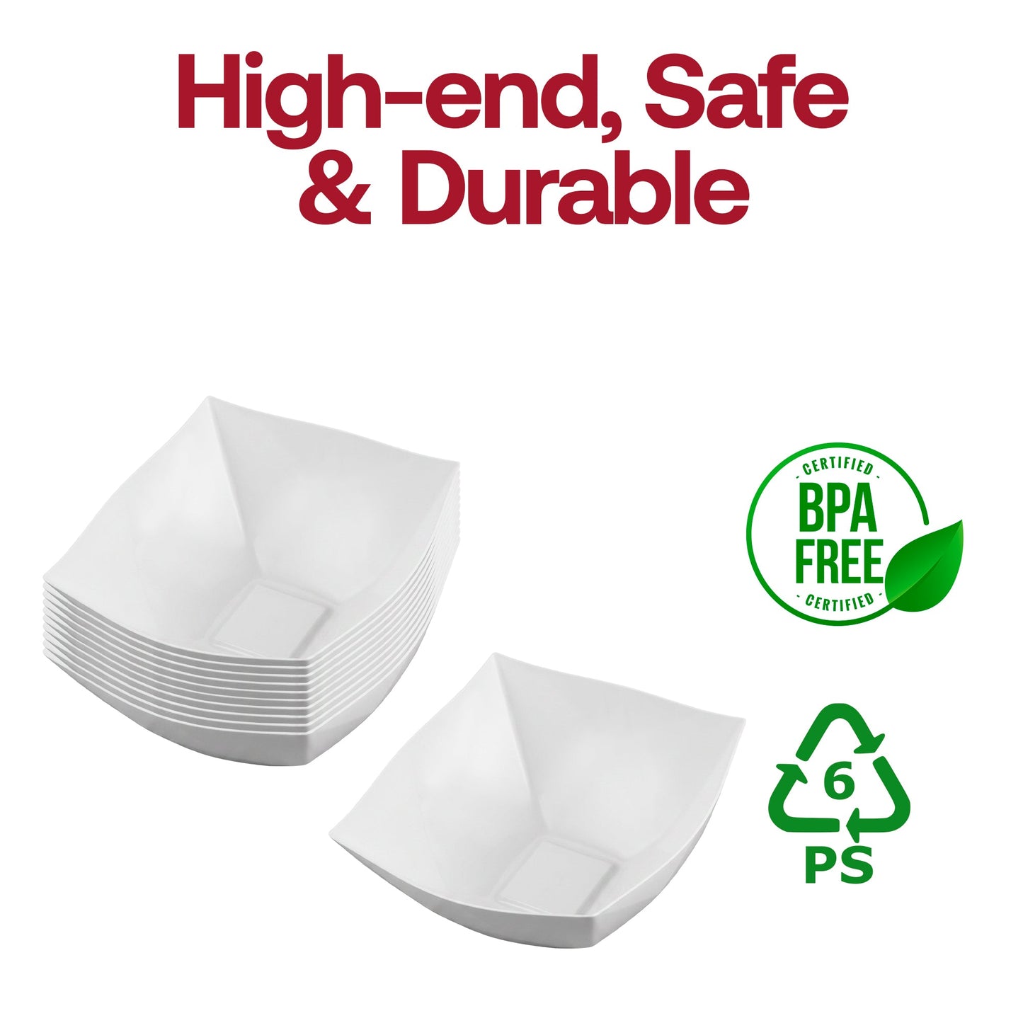 16 oz White Wave Square Bowls
