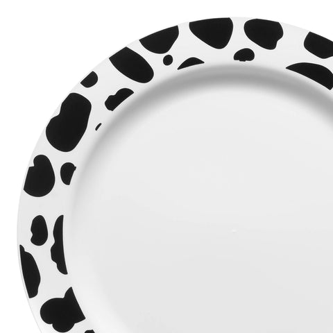 White with Black Dalmatian Spots Round Disposable Plastic Appetizer/Salad Plates (7.5