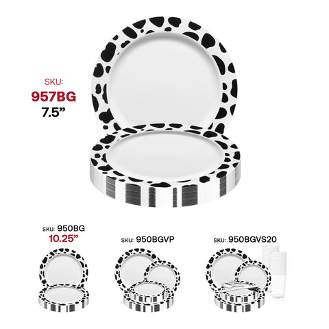 White with Black Dalmatian Spots Round Disposable Plastic Appetizer/Salad Plates (7.5