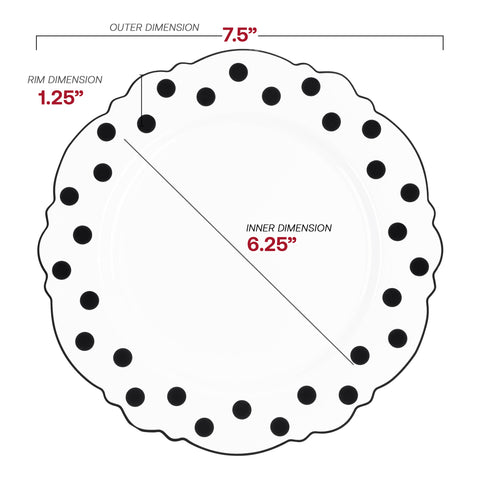 White with Black Dots Round Blossom Disposable Plastic Salad Plates (7.5