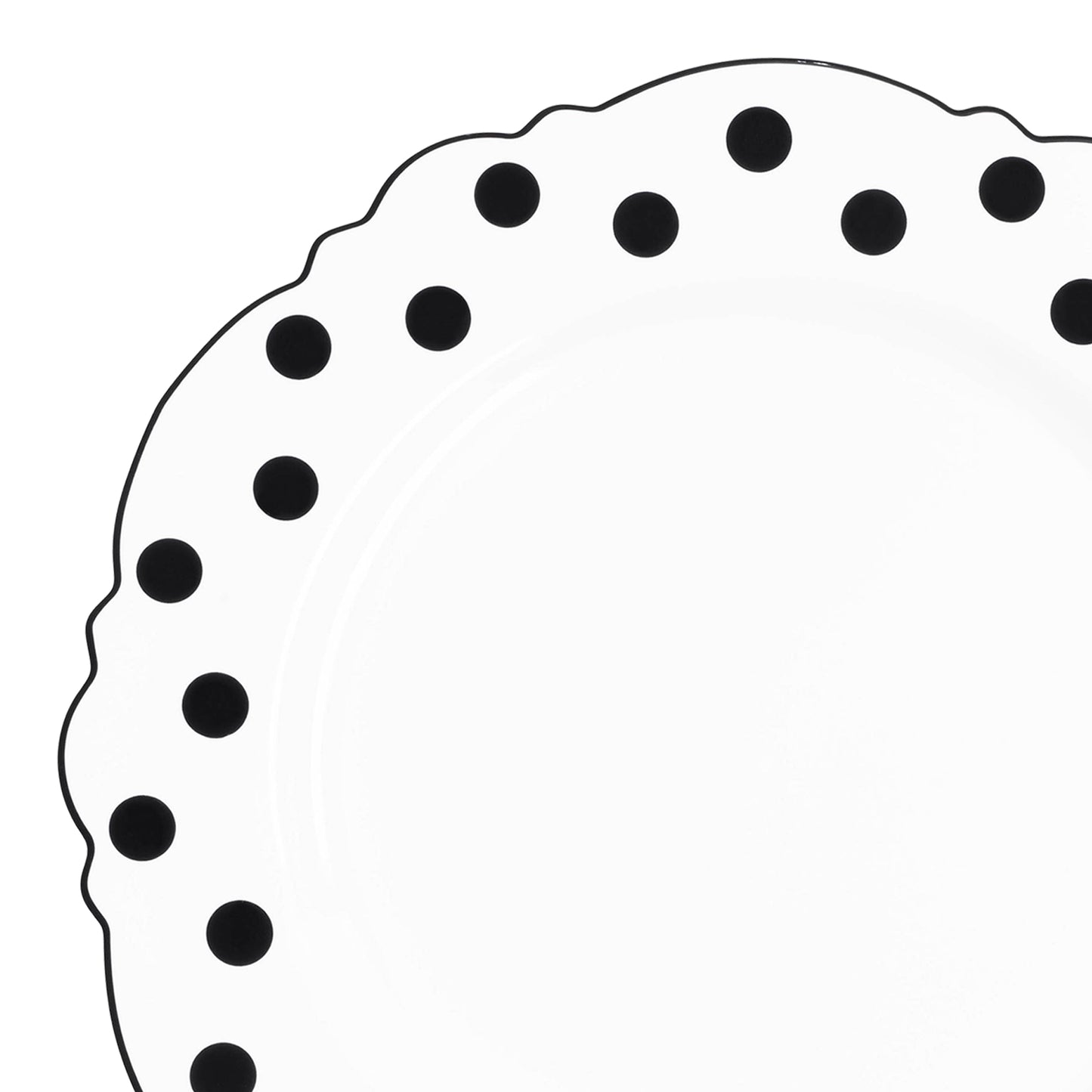 White with Black Dots Round Blossom Disposable Plastic Salad Plates (7.5") | The Kaya Collection
