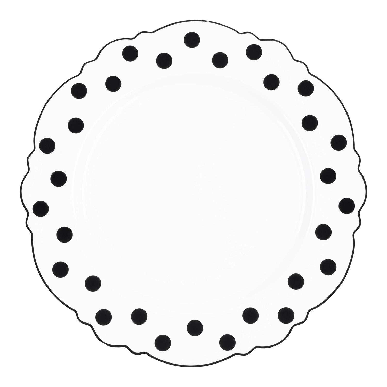 White with Black Dots Round Blossom Disposable Plastic Salad Plates (7.5") | The Kaya Collection