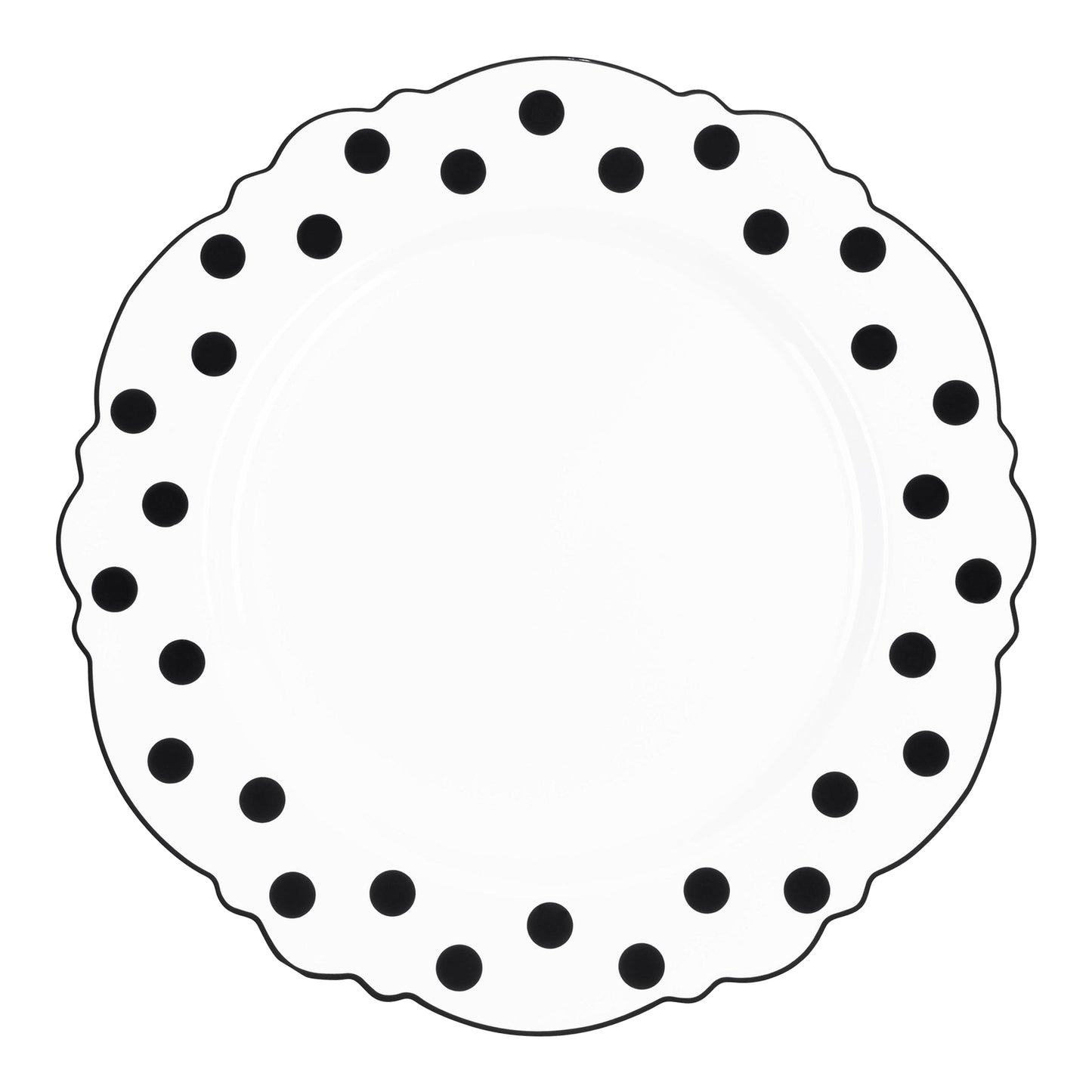 White with Black Dots Round Blossom Disposable Plastic Dinner Plates (10.25") | The Kaya Collection