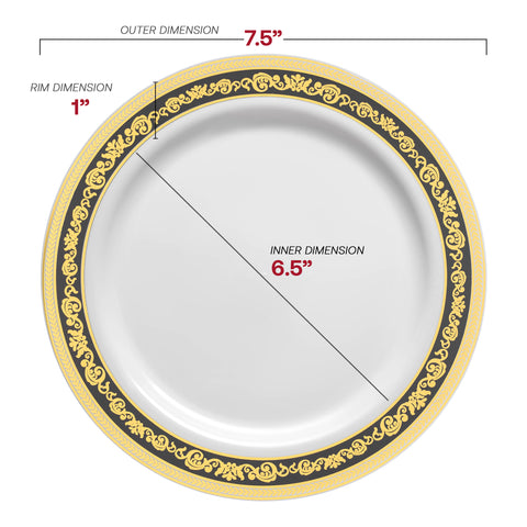 White with Black and Gold Royal Rim Plastic Salad Plates (7.5