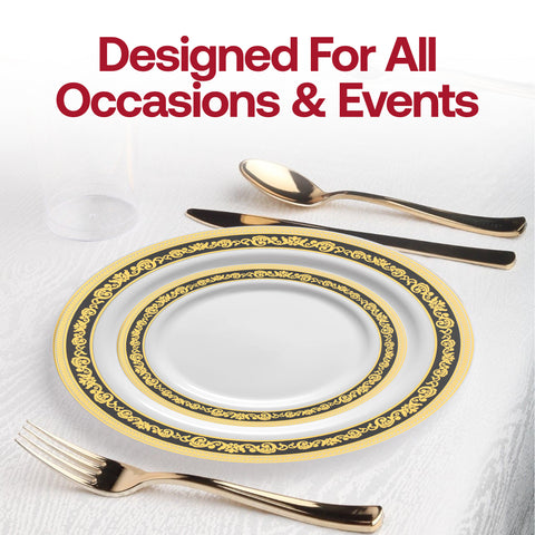 White with Black and Gold Royal Rim Plastic Salad Plates (7.5