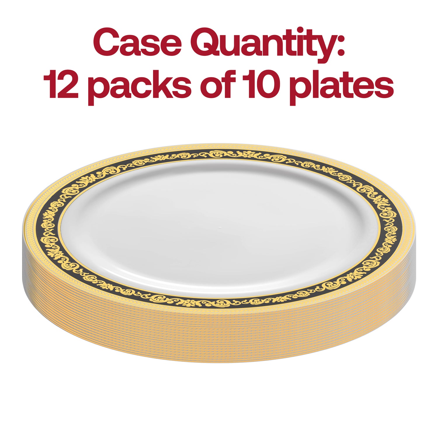 White with Black and Gold Royal Rim Plastic Salad Plates (7.5") Quantity | The Kaya Collection