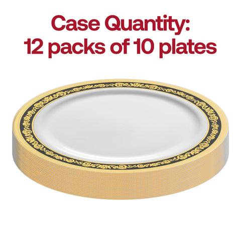 White with Black and Gold Royal Rim Plastic Salad Plates (7.5