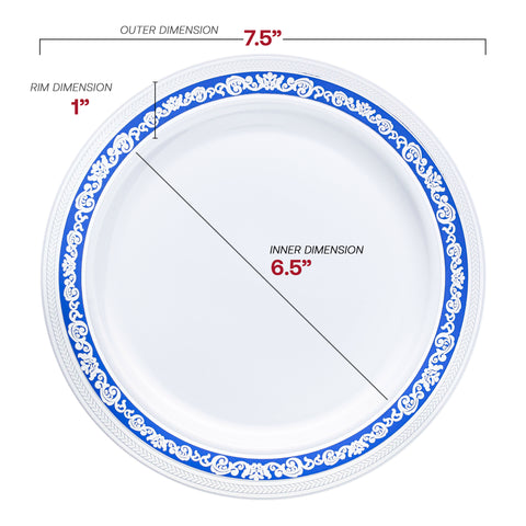 White with Blue and Silver Royal Rim Plastic Appetizer/Salad Plates (7.5