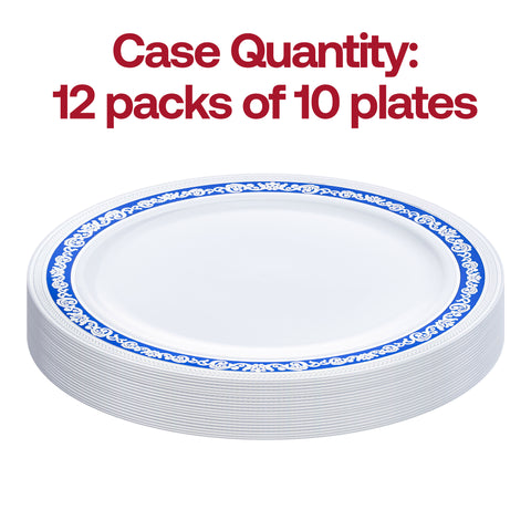 White with Blue and Silver Royal Rim Plastic Appetizer/Salad Plates (7.5