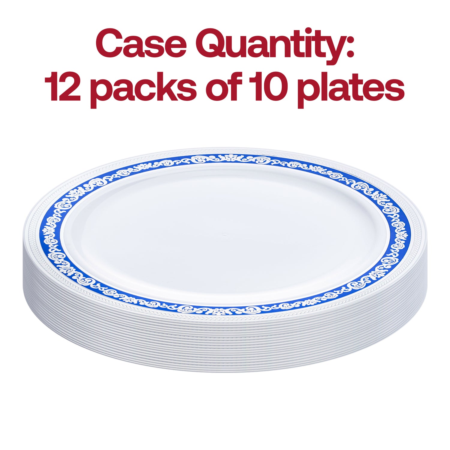 White with Blue and Silver Royal Rim Plastic Dinner Plates (10.25") Quantity | The Kaya Collection