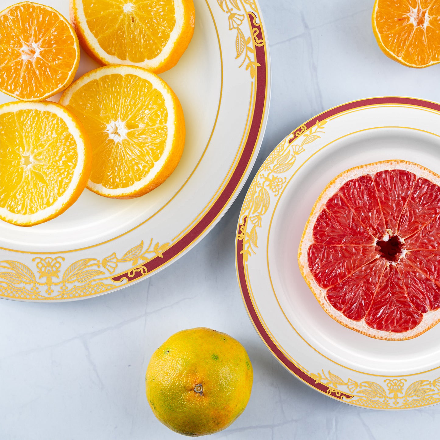 White with Burgundy and Gold Harmony Rim Plastic Salad Plates (7.5")