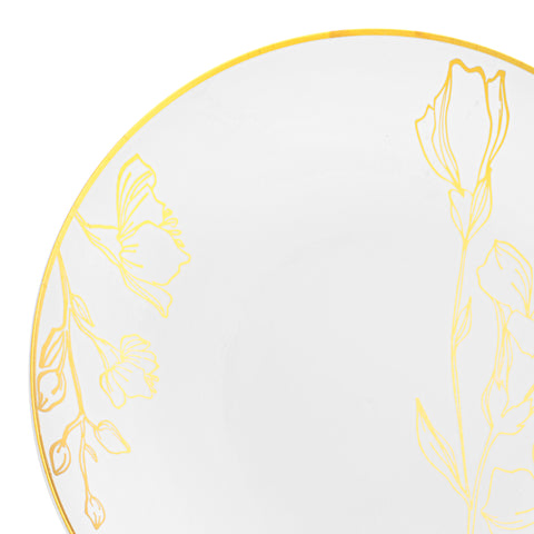 White with Gold Antique Floral Round Disposable Plastic Appetizer/Salad Plates (7.5